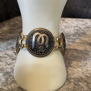 Vintage Gold and Black Arabic Calligraphy Link Bracelet